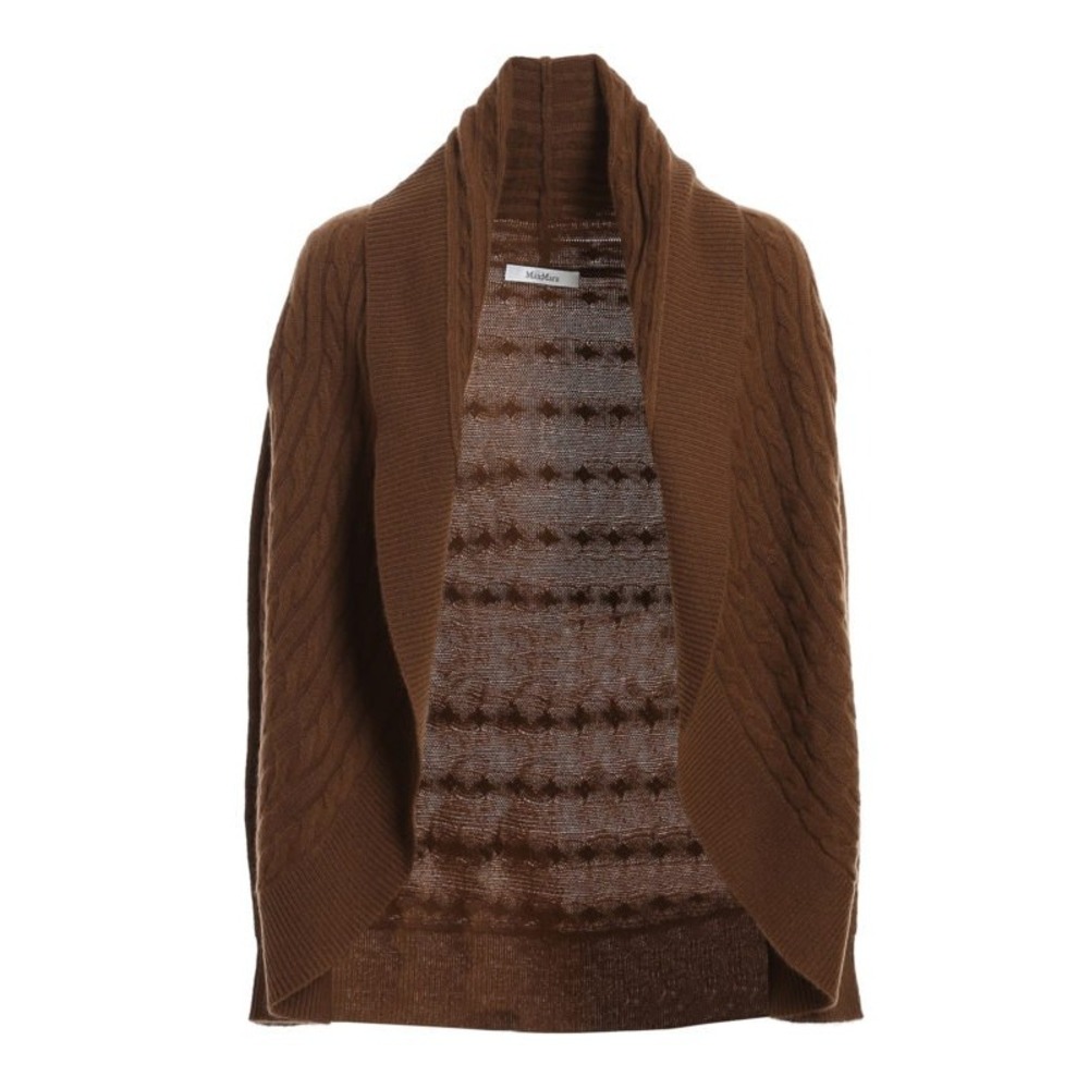 Max Mara Corona Cashmere Cardigan Brown Cable Knit Shawl Collar Open  Sweater Lg